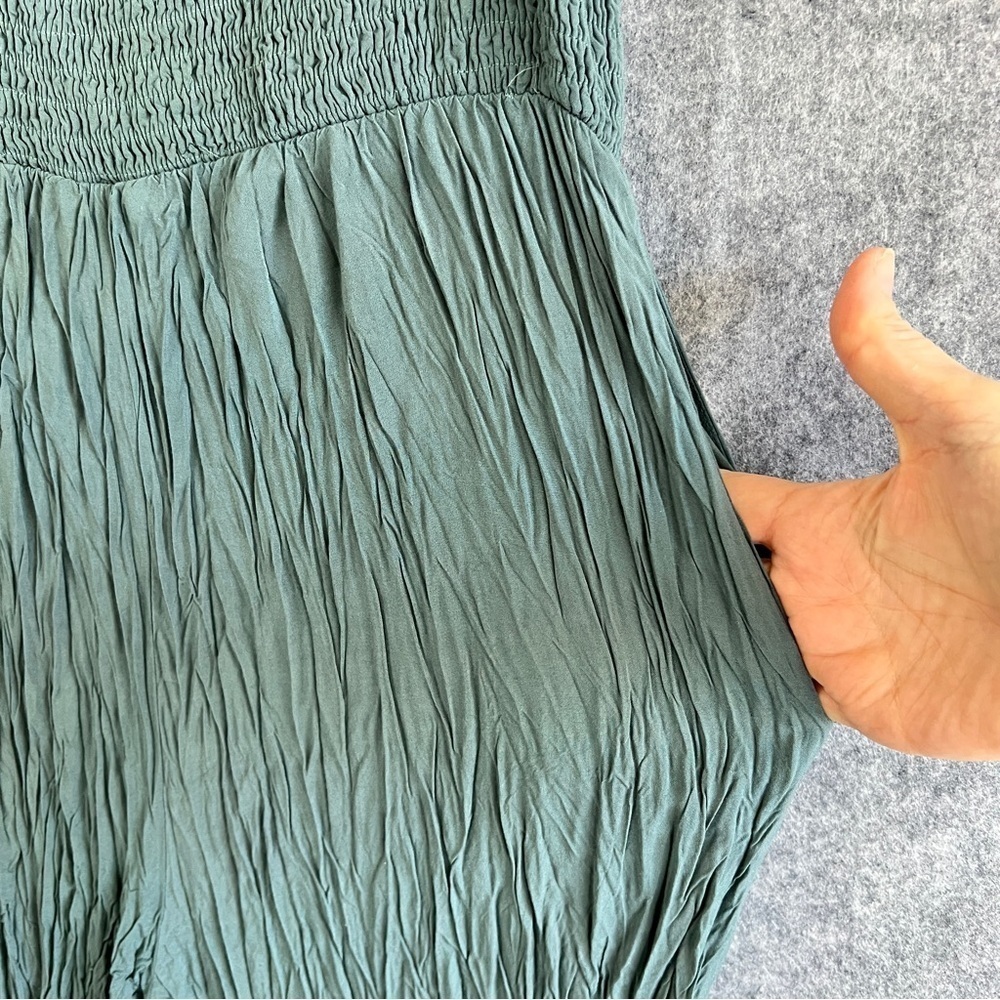 AAKAA Rayon Wide Leg Cropped Jumpsuit Smocked Top Culotte Size Large - Picture 11 of 11